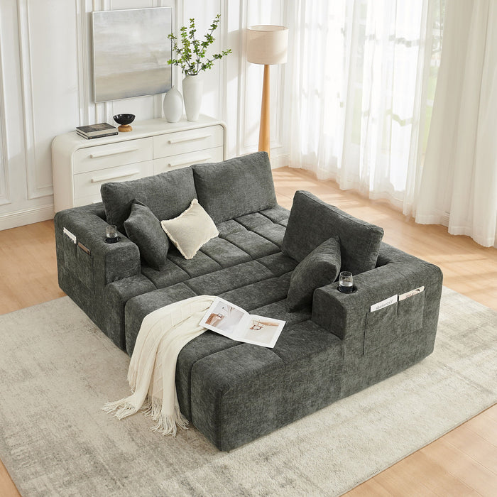 L - Shaped Sectional Sofa With Cup Holders & Side Pockets