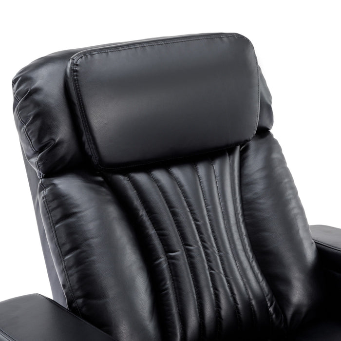 270° Power Swivel Recliner Home Theater Chair With Hidden Arm Storage, LED Light, Cup Holder, And Tray Table