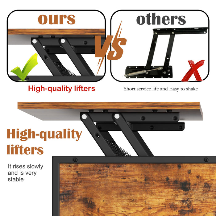 Lift Top Coffee Table With Storage, Adjustable Height Living Room - Black / Brown