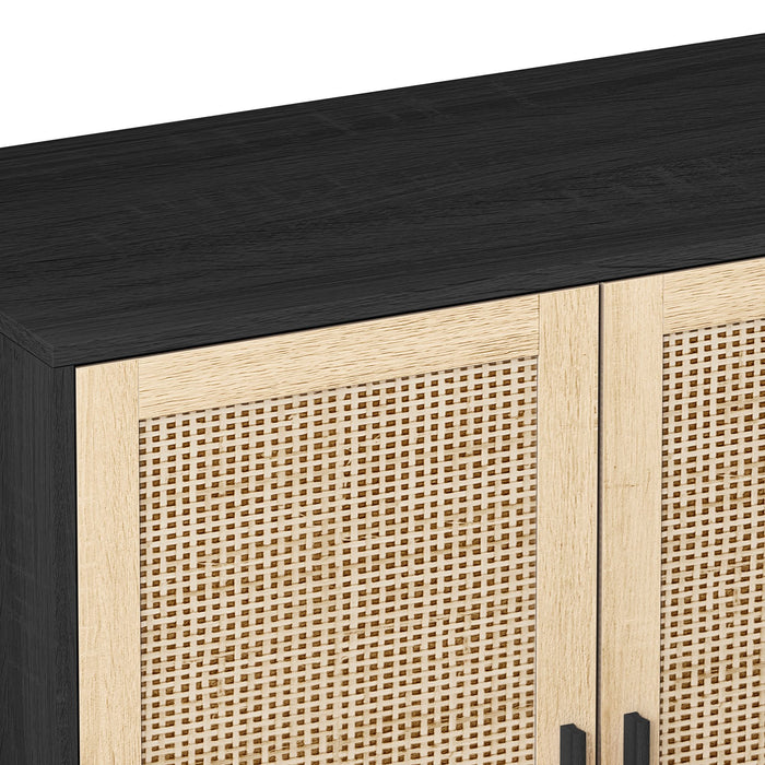 Elegant And Functional 4 Door Rattan Decorative Storage Cabinet