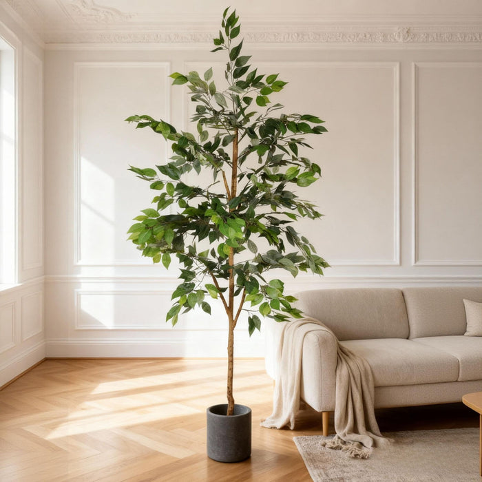 6Ft Artificial Ficus Tree With Natural Trunk In Pot For Indoor Home Office Decor - Green Leaves