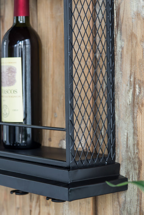 Floating Wine Bar Shelf With Glass Holder And Display Shelves - Black