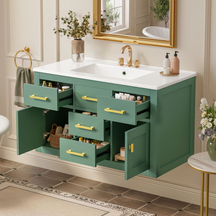 Wall Mounted Bathroom Cabinet With Sink, Multiple Drawers And Doors - Green