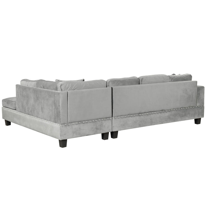 Modern Sectional Sofa With Storage Ottoman, L - Shape Couch With 2 Pillows And Cup Holders
