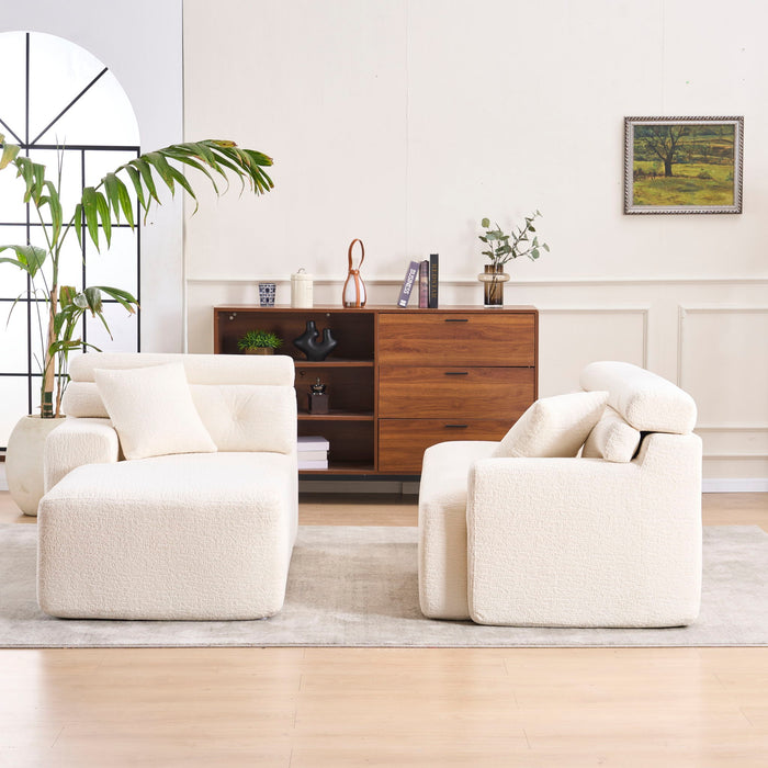 Ly 029B Convertible Chaise Sectional Sofa Full Compression Sponge Modular Couch Cloud 3 Seater Wood Grain Chenille 2 Pillows - Antique White