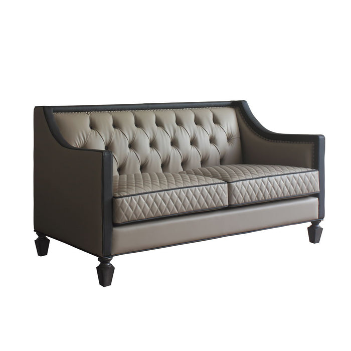 House Beatrice - Loveseat With 3 Pillows - Tan Synthetic Leather , Black Synthetic Leather & Charcoal