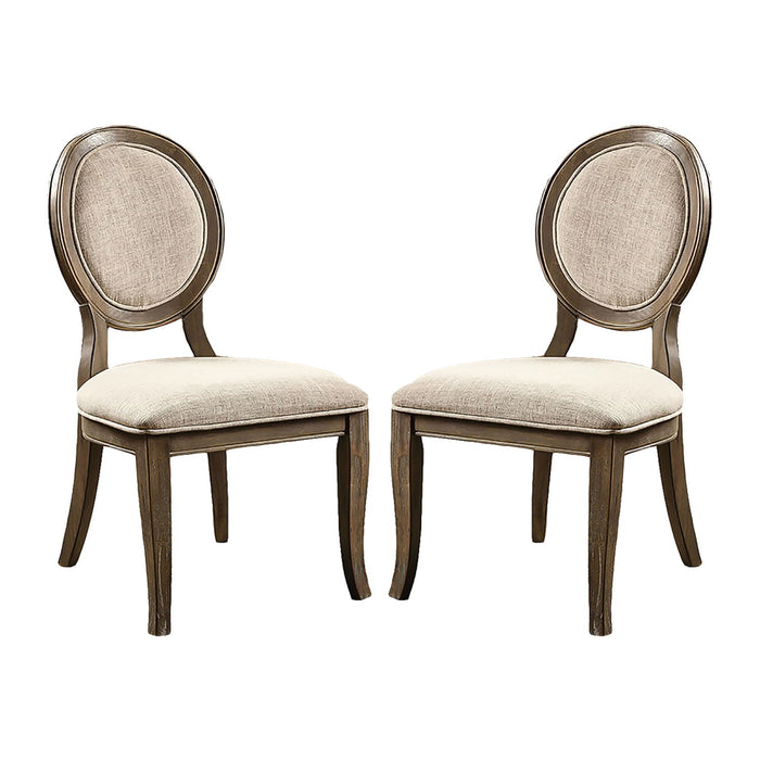 (Set of 2) Padded Beige Fabric Dining Chairs In Rustic Oak Finish