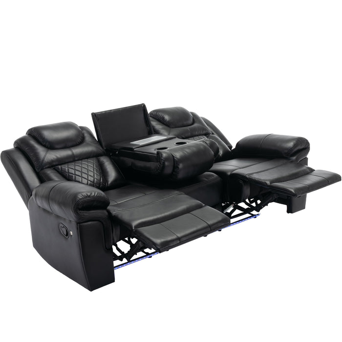3 Pieces Recliner Sofa Sets Home Theater Seating Manual Recliner Chair With Center Console And LED Light Strip For Living Room