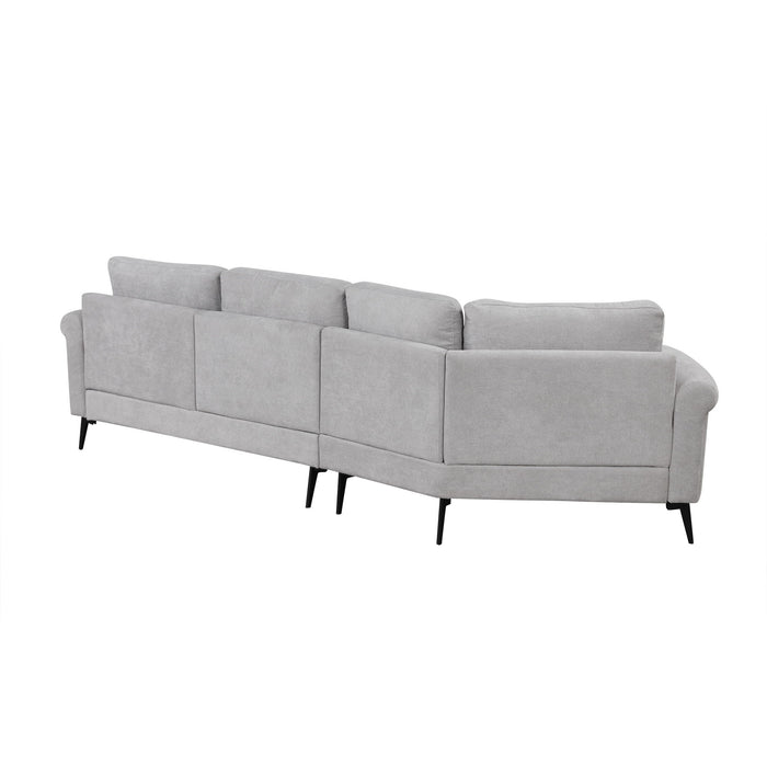 Upholstered 3 Seater Curved Sofa With Printed Pillows Chenille