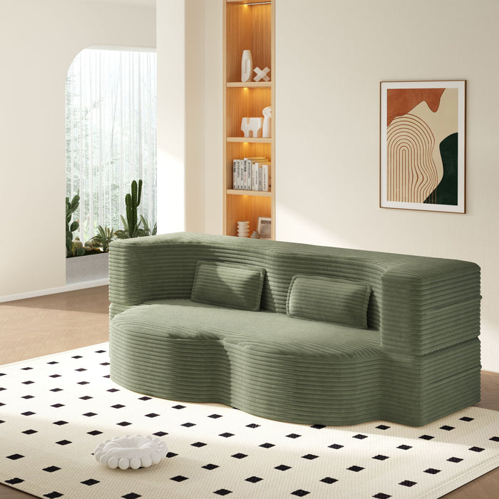 Modern Floor Sofa With 2 Pillows, Convertible Twin Size Folding Mattress For Living Room