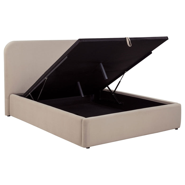 Anders Upholstered Queen Storage Lift Platform Bed Beige