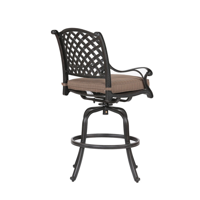 Elegant Cast Aluminum Counter Stool Set With Cushions, All Weather Design - Dark Brown