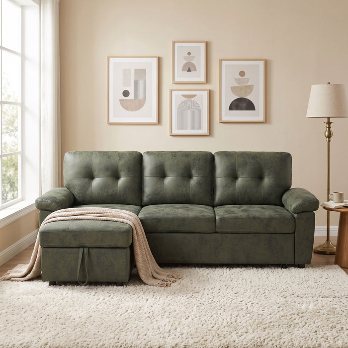 Convertible L - Sectional Sofa Bed With Storage Chaise And Padded Armrests