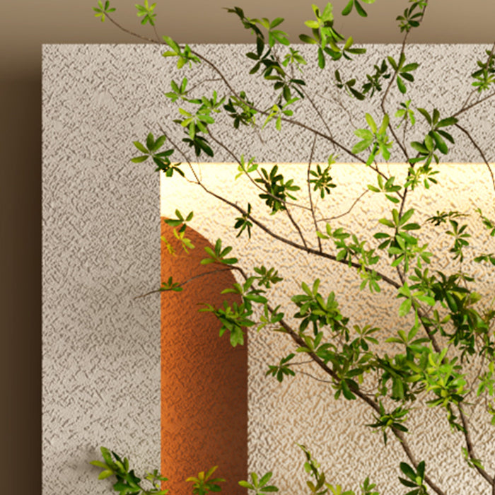 Adjustable 3 Color LED Sandstone Wall Decor With Simulated Plants, Vase & Rabbit Statue - Light Coffee