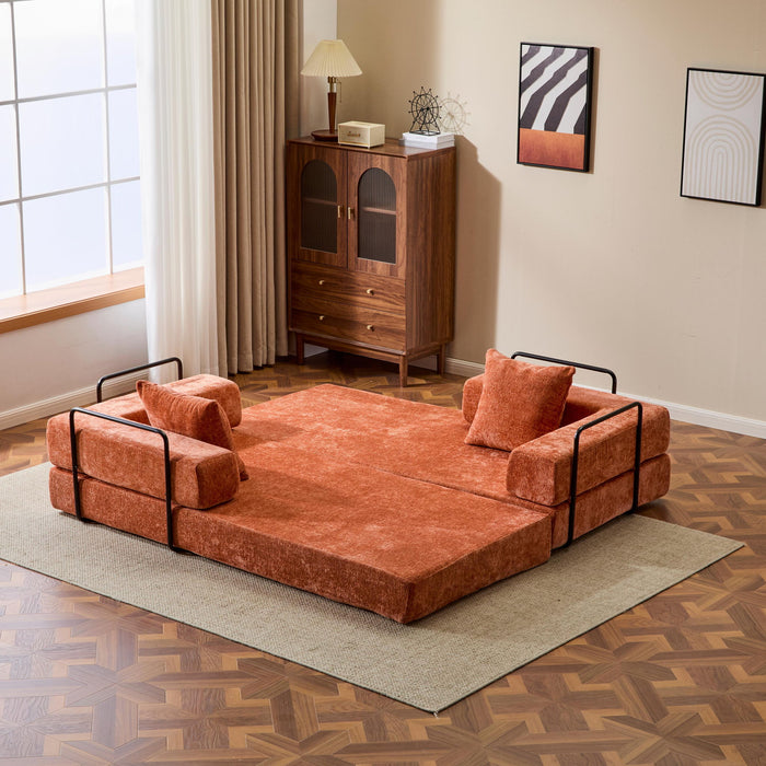 Convertible Floor Sofa Bed With Pillow Back Support Armrest