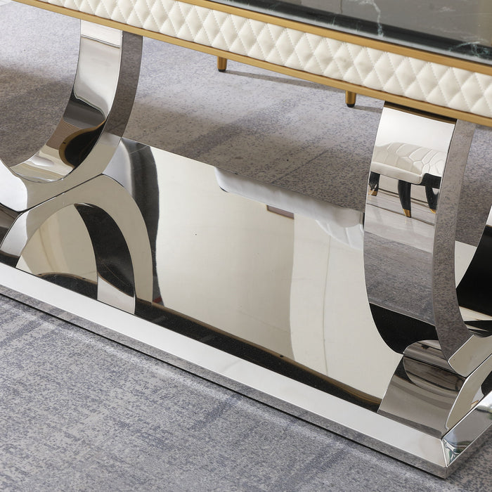 Luxury Modern Dining Table With 6 Chairs Marble Top Titanium Plated Base - Black