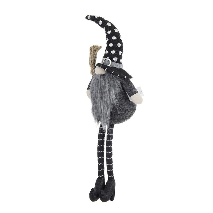 Sitting Gnome With Broomstick & Soft Legs, For Halloween Decor - Black White