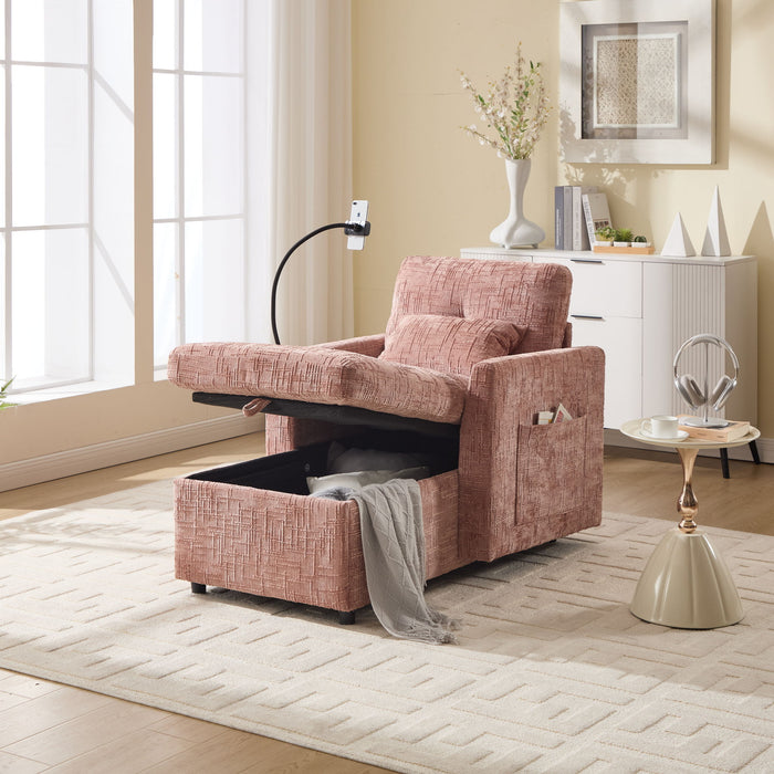 Multifunctional Chenille Recliner Sofa With Storage And Phone Bracket