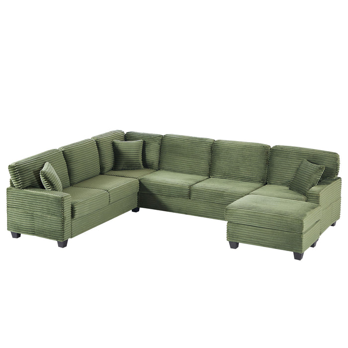 Upholstered U-Shaped Sectional Sofa With Movable Ottoman And Side Storage Pockets