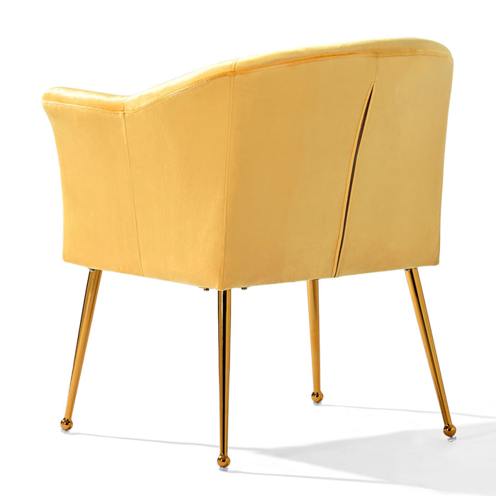 Velvet Accent Chair With Wood Frame, Modern Armchair Club Leisure Chair With Gold Metal Legs, Single Reading Chair For Living Room Bedroom Office Hotel Apartments - Yellow