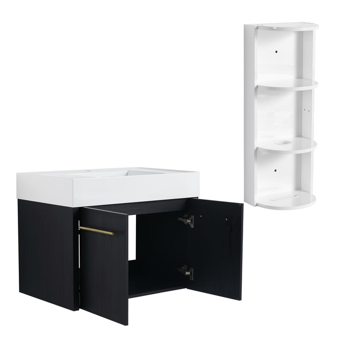 Modern Wall Mounted Bathroom Vanity With Thick Edge Resin Sink And Storage Rack