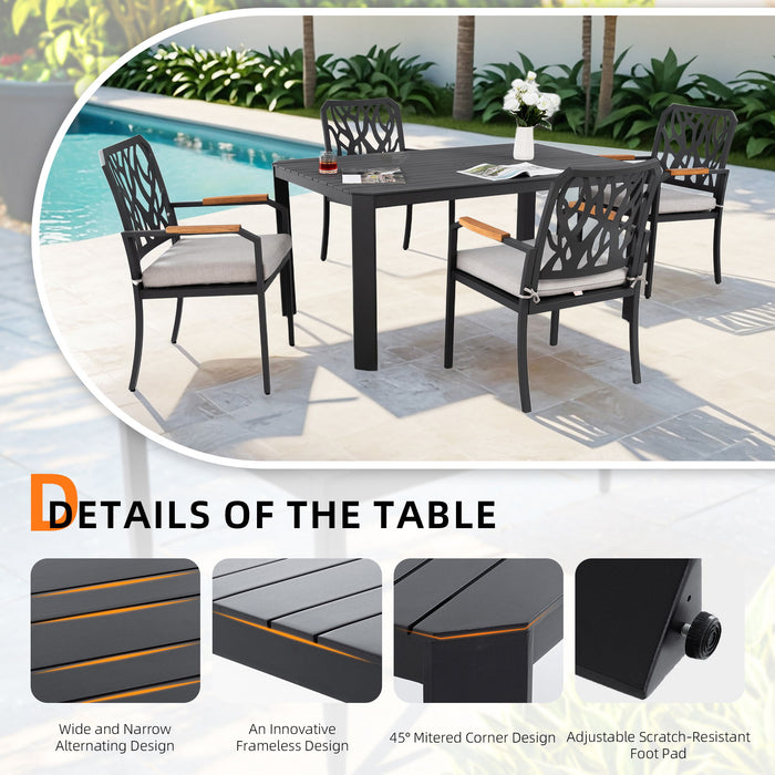 Outdoor Patio Furniture Dining Set With Sunbrella Fabric, Rectangular Table With Umbrella Hole