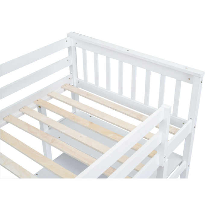 Loft Bed With Storage Shelves And Under Bed Desk