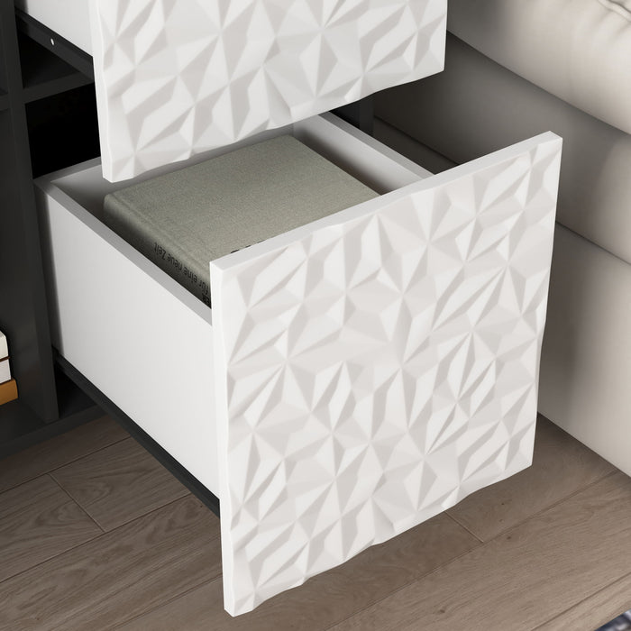 Modern Sideboard Buffet Cabinet With Red Doors And Unique Panel Styling