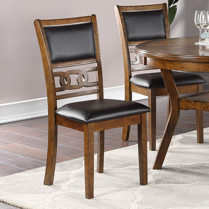 Contemporary Dining 5 Pieces Set Round Table 4 Side Chairs Walnut Finish Rubberwood Unique Design