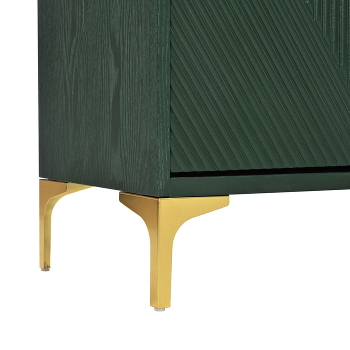 Modern Wood Sideboard Cabinet With Carved Door Panels, Adjustable Shelves, And Sturdy Metal Legs