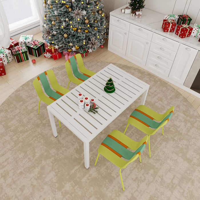4 Piece Set Of Modern Striped Color- Blocking Single Chairs With Long Table