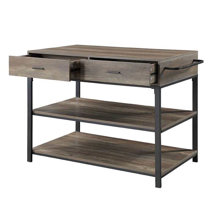 Macaria - 36" Kitchen Island - Rustic Oak & Black