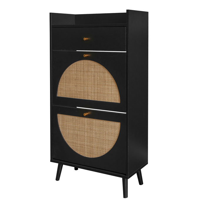 Allen - Rattan 2 Door 1 Drawer Cabinet Shoe Rack For Entrance