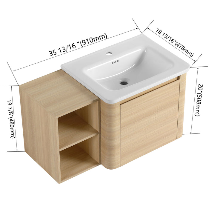 Wall Mounted Bathroom Vanity & Sink, Storage Shelves & Soft Close Door