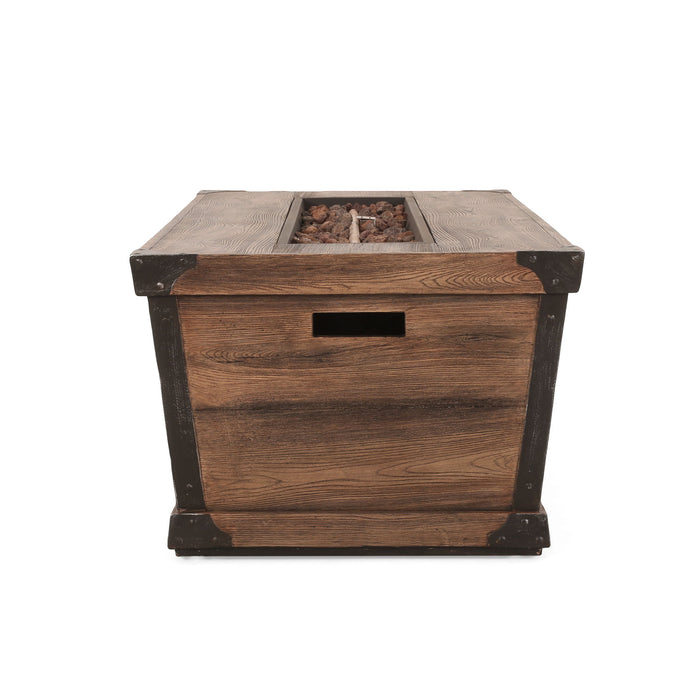 Outdoor Patio Rectangle Gas Burning Fire Pit 50, 000 Btu, Wood Pattern - Brown