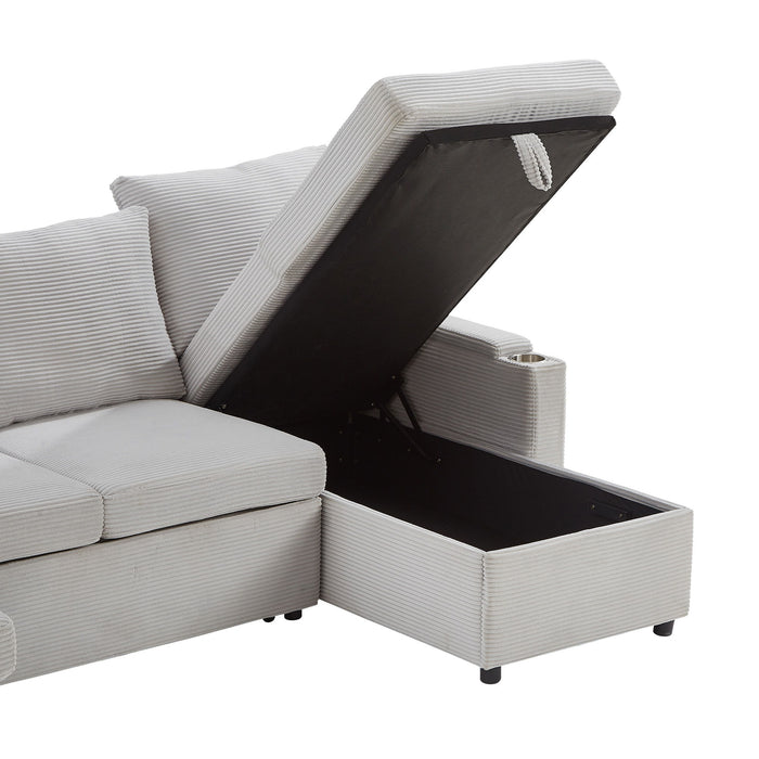 U Shaped Sectional Sofa Bed With Storage Chaise Lounges, USB Ports, And Cup Holders