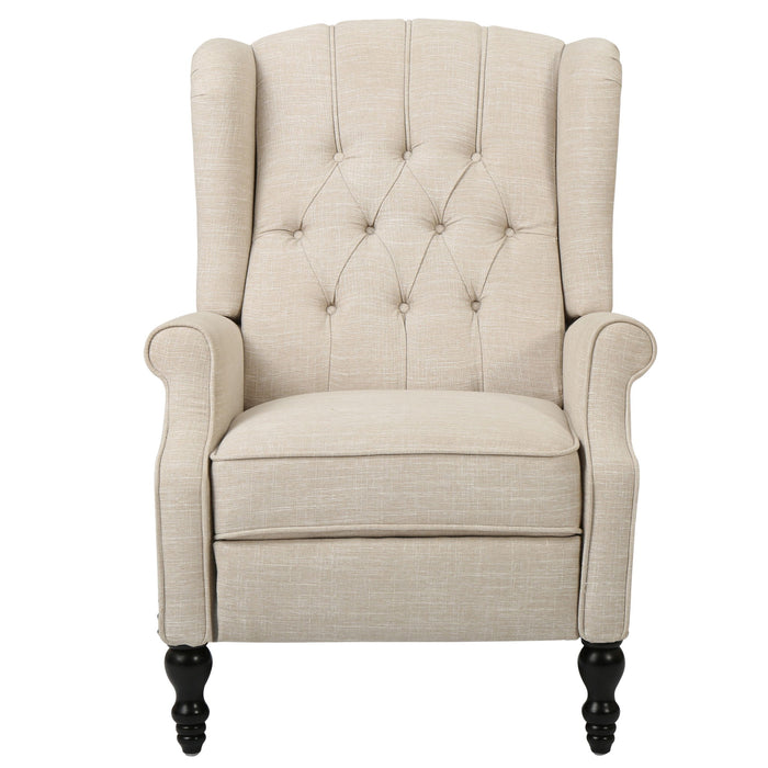 Armchair Recliner With Pushback Mechanism And Wingback Design