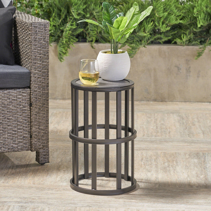Outdoor Powder Coated Side Table - Gray
