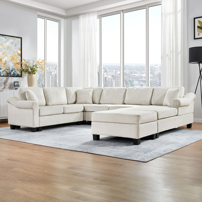 Contemporary U - Shaped Sectional Sofa With Movable Storage Ottoman