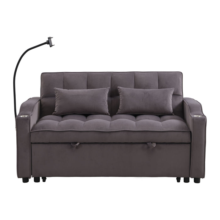 Modern Velvet Loveseat Futon Sofa With Pullout Bed, Adjustable Reclining Backrest, Toss Pillows
