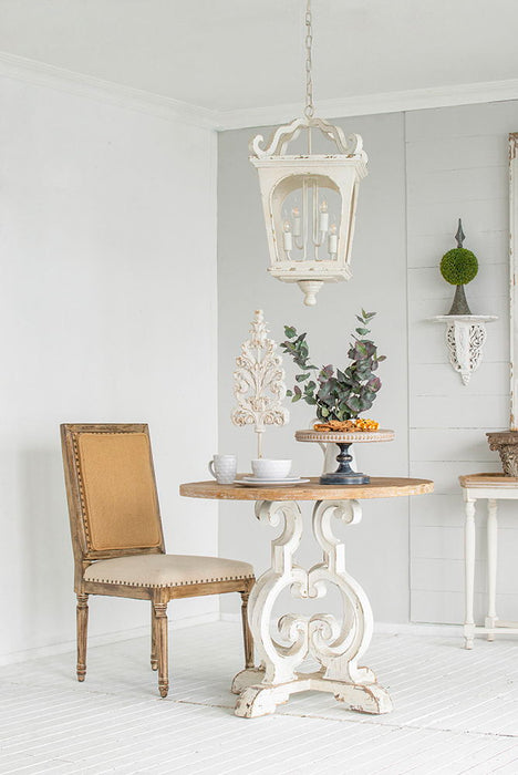 4 Light Wood Chandelier, Hanging Light Fixture With Adjustable Chain For Kitchen, Bulb Not Included - Cream White