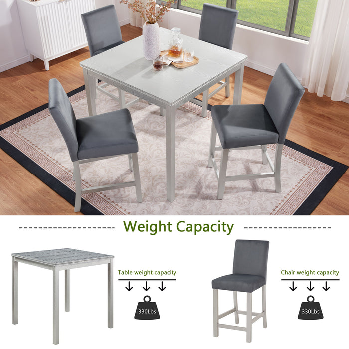 5 Pieces Counter Height Table Set, Kitchen Table With Square Table And 4 Upholstered Chairs