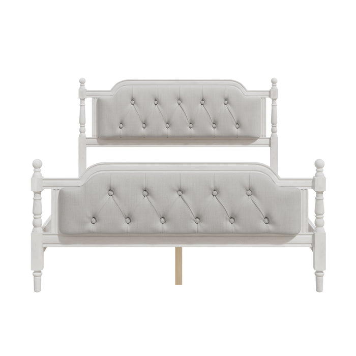 Traditional Style Solid Bed Frame With Upholstered Tufted Headboard, No Box Spring Needed