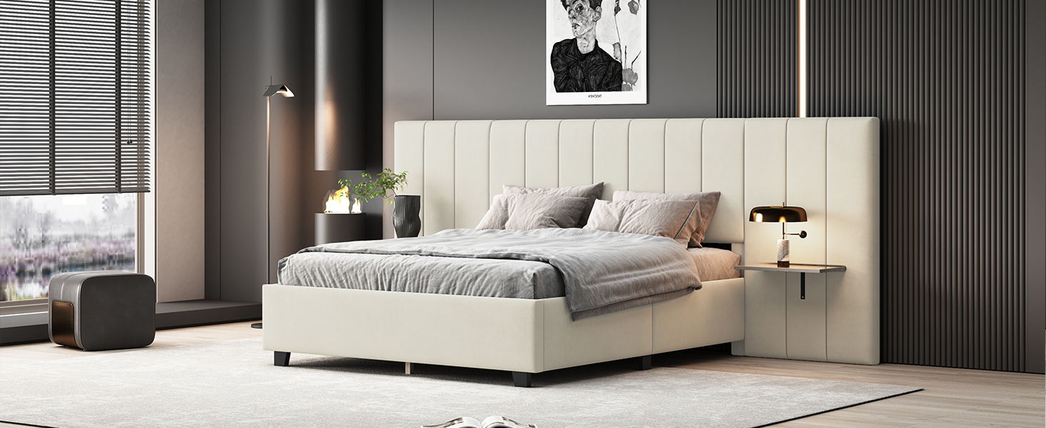 Upholstered Platform Bed With Big Headboard