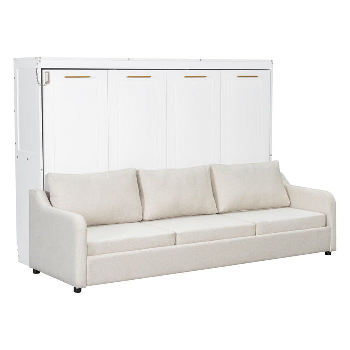 Murphy Cabinet Bed With Folding Sofa, Built In Storage Shelves And LED Light