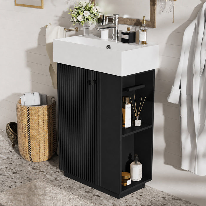 Bathroom Vanity With Sink, Freestanding Wood Grain Cabinet With Storage