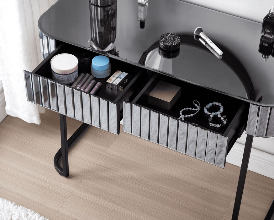 Mirrored Makeup Vanity Table With Stainless Steel Base And 2 Drawers