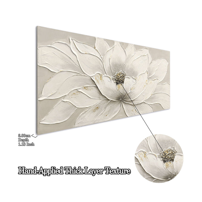 Lotus Flower Canvas Wall Art, Hand Painted Textured Floral Painting - Antique White