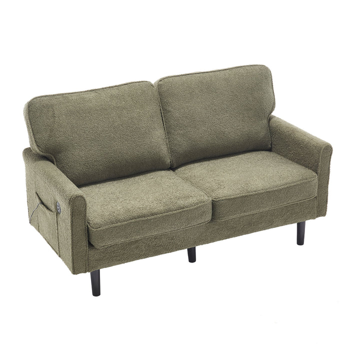 Mid Century Modern Loveseat Sofa With USB Ports, Removable Pillow Cover