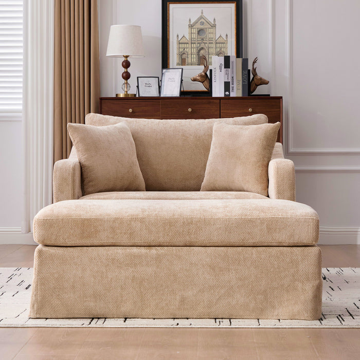 Accent Chair Wide With 2 Bolster Pillows, And Matching Ottoman